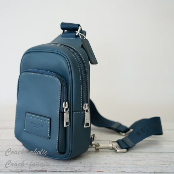 NWT Coach CX071 Leather Racer Sling Pack in Dark Denim - Picture 5 of 8